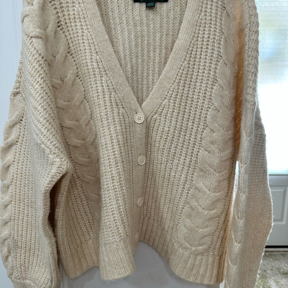 American Eagle Outfitters Cream Cable Knit Cardigan